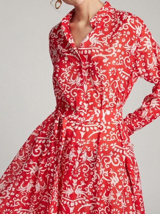 SALONI Dresses & Skirts - NWT SALONI Inez Floral Maxi Dress Size 8 US Red Cotton Silk Long Sleeve Paisley